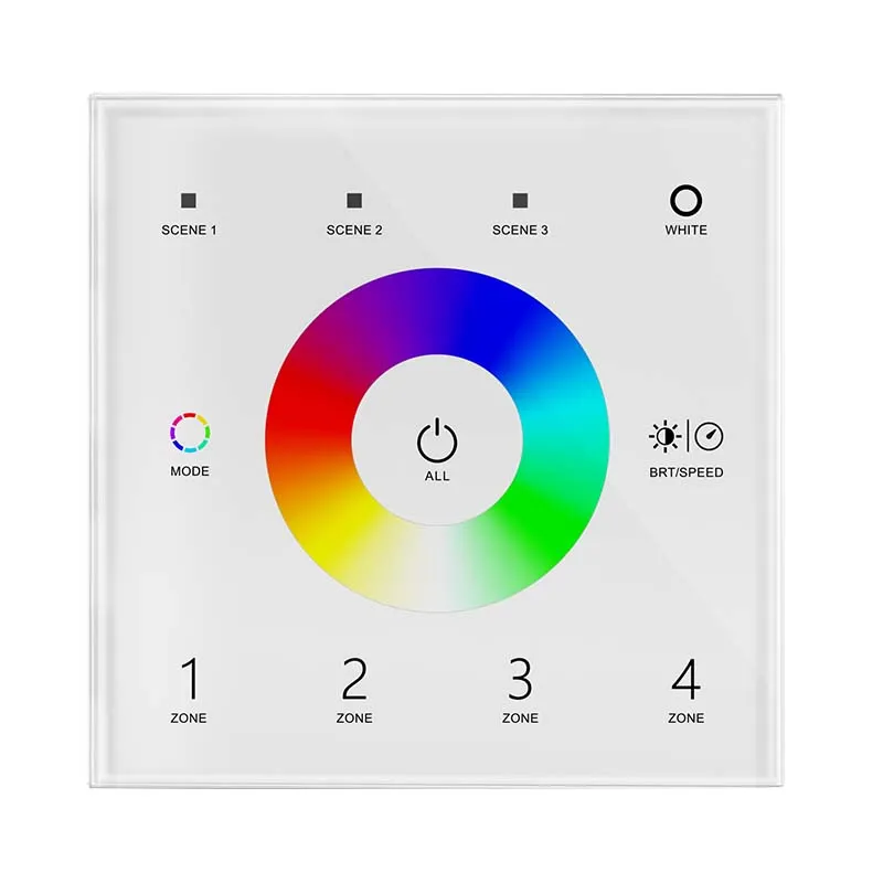 RGBW Wall-Mounted Touch Panel – 4-Zone DMX512 & 2.4G RF Controller